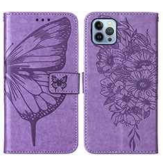 Handytasche Stand Schutzhülle Flip Leder Hülle Schmetterling L10 für Apple iPhone 13 Pro Max Helles Lila