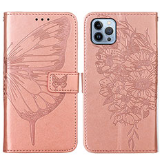 Handytasche Stand Schutzhülle Flip Leder Hülle Schmetterling L10 für Apple iPhone 14 Pro Max Rosegold