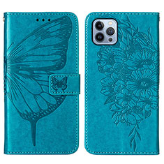 Handytasche Stand Schutzhülle Flip Leder Hülle Schmetterling L10 für Apple iPhone 15 Pro Max Blau