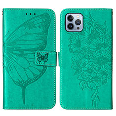 Handytasche Stand Schutzhülle Flip Leder Hülle Schmetterling L10 für Apple iPhone 15 Pro Max Grün