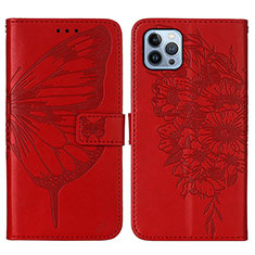 Handytasche Stand Schutzhülle Flip Leder Hülle Schmetterling L10 für Apple iPhone 15 Pro Max Rot