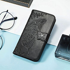 Handytasche Stand Schutzhülle Flip Leder Hülle Schmetterling S01D für Samsung Galaxy M13 4G Schwarz