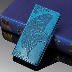 Handytasche Stand Schutzhülle Flip Leder Hülle Schmetterling S01D für Samsung Galaxy S21 Ultra 5G Blau