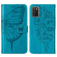 Handytasche Stand Schutzhülle Flip Leder Hülle Schmetterling Y01B für Samsung Galaxy A02s Blau