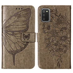 Handytasche Stand Schutzhülle Flip Leder Hülle Schmetterling Y01B für Samsung Galaxy A02s Grau