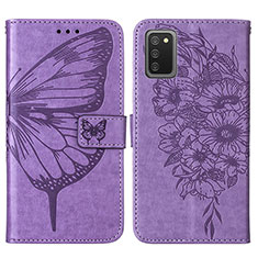 Handytasche Stand Schutzhülle Flip Leder Hülle Schmetterling Y01B für Samsung Galaxy A02s Helles Lila