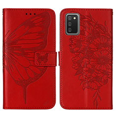 Handytasche Stand Schutzhülle Flip Leder Hülle Schmetterling Y01B für Samsung Galaxy A02s Rot