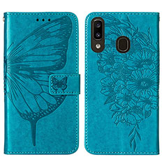 Handytasche Stand Schutzhülle Flip Leder Hülle Schmetterling Y01B für Samsung Galaxy A20 Blau
