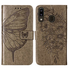 Handytasche Stand Schutzhülle Flip Leder Hülle Schmetterling Y01B für Samsung Galaxy A20 Grau