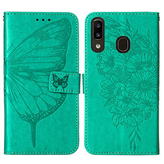 Handytasche Stand Schutzhülle Flip Leder Hülle Schmetterling Y01B für Samsung Galaxy A20 Grün