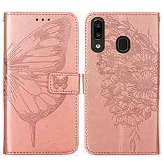 Handytasche Stand Schutzhülle Flip Leder Hülle Schmetterling Y01B für Samsung Galaxy A20 Rosegold