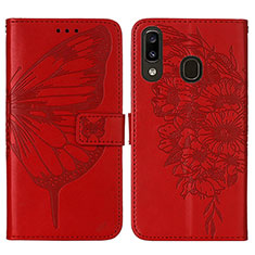 Handytasche Stand Schutzhülle Flip Leder Hülle Schmetterling Y01B für Samsung Galaxy A20 Rot