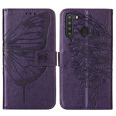 Handytasche Stand Schutzhülle Flip Leder Hülle Schmetterling Y01B für Samsung Galaxy A21 Violett