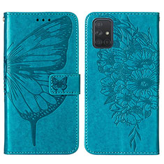 Handytasche Stand Schutzhülle Flip Leder Hülle Schmetterling Y01B für Samsung Galaxy A51 4G Blau