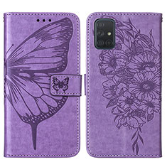 Handytasche Stand Schutzhülle Flip Leder Hülle Schmetterling Y01B für Samsung Galaxy A51 4G Helles Lila