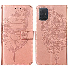 Handytasche Stand Schutzhülle Flip Leder Hülle Schmetterling Y01B für Samsung Galaxy A51 4G Rosegold