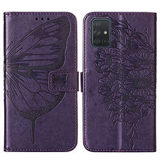 Handytasche Stand Schutzhülle Flip Leder Hülle Schmetterling Y01B für Samsung Galaxy A51 4G Violett