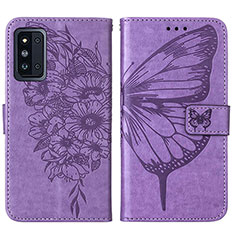 Handytasche Stand Schutzhülle Flip Leder Hülle Schmetterling Y01B für Samsung Galaxy F52 5G Helles Lila