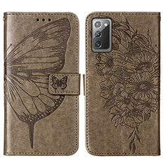 Handytasche Stand Schutzhülle Flip Leder Hülle Schmetterling Y01B für Samsung Galaxy Note 20 5G Grau