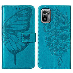 Handytasche Stand Schutzhülle Flip Leder Hülle Schmetterling Y01B für Xiaomi Poco M5S Blau