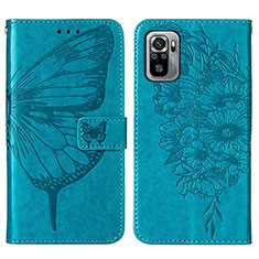 Handytasche Stand Schutzhülle Flip Leder Hülle Schmetterling Y01B für Xiaomi Redmi Note 10 4G Blau