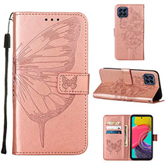 Handytasche Stand Schutzhülle Flip Leder Hülle Schmetterling Y02B für Samsung Galaxy M33 5G Rosegold