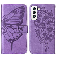 Handytasche Stand Schutzhülle Flip Leder Hülle Schmetterling Y06B für Samsung Galaxy S21 5G Helles Lila