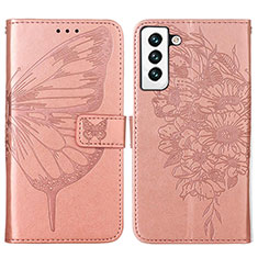 Handytasche Stand Schutzhülle Flip Leder Hülle Schmetterling Y06B für Samsung Galaxy S21 5G Rosegold