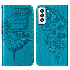 Handytasche Stand Schutzhülle Flip Leder Hülle Schmetterling Y06B für Samsung Galaxy S21 Plus 5G Blau