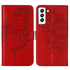 Handytasche Stand Schutzhülle Flip Leder Hülle Schmetterling Y06B für Samsung Galaxy S21 Plus 5G Rot