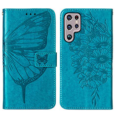 Handytasche Stand Schutzhülle Flip Leder Hülle Schmetterling Y06B für Samsung Galaxy S21 Ultra 5G Blau