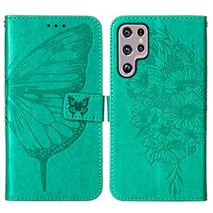 Handytasche Stand Schutzhülle Flip Leder Hülle Schmetterling Y06B für Samsung Galaxy S21 Ultra 5G Grün