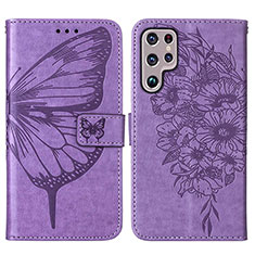 Handytasche Stand Schutzhülle Flip Leder Hülle Schmetterling Y06B für Samsung Galaxy S21 Ultra 5G Helles Lila