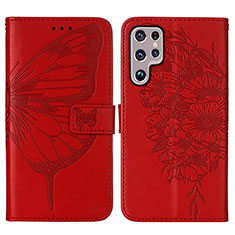 Handytasche Stand Schutzhülle Flip Leder Hülle Schmetterling Y06B für Samsung Galaxy S21 Ultra 5G Rot