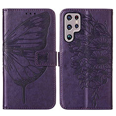 Handytasche Stand Schutzhülle Flip Leder Hülle Schmetterling Y06B für Samsung Galaxy S21 Ultra 5G Violett