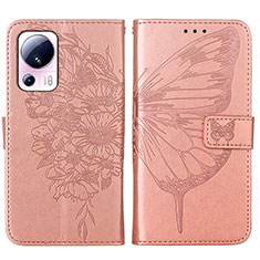 Handytasche Stand Schutzhülle Flip Leder Hülle Schmetterling YB1 für Xiaomi Mi 13 Lite 5G Rosegold