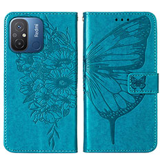 Handytasche Stand Schutzhülle Flip Leder Hülle Schmetterling YB2 für Xiaomi Poco C55 Blau