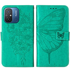 Handytasche Stand Schutzhülle Flip Leder Hülle Schmetterling YB2 für Xiaomi Poco C55 Grün