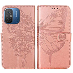 Handytasche Stand Schutzhülle Flip Leder Hülle Schmetterling YB2 für Xiaomi Poco C55 Rosegold