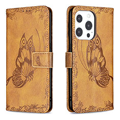 Handytasche Stand Schutzhülle Flip Leder Hülle Schmetterling Z01 für Apple iPhone 15 Pro Braun