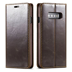 Handytasche Stand Schutzhülle Flip Leder Hülle T01 für Samsung Galaxy S10 Braun