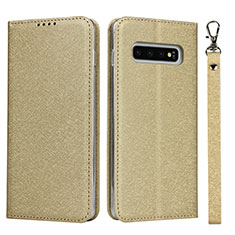 Handytasche Stand Schutzhülle Flip Leder Hülle T03 für Samsung Galaxy S10 Gold
