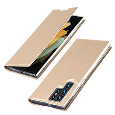 Handytasche Stand Schutzhülle Flip Leder Hülle T03D für Samsung Galaxy S21 Ultra 5G Gold