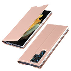 Handytasche Stand Schutzhülle Flip Leder Hülle T03D für Samsung Galaxy S22 Ultra 5G Rosegold