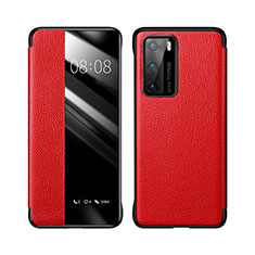 Handytasche Stand Schutzhülle Flip Leder Hülle T04 für Huawei P40 Rot