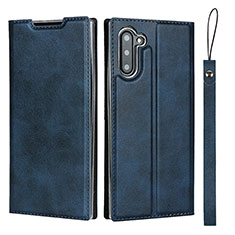 Handytasche Stand Schutzhülle Flip Leder Hülle T09 für Samsung Galaxy Note 10 Blau
