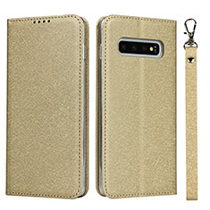Handytasche Stand Schutzhülle Flip Leder Hülle T09 für Samsung Galaxy S10 Plus Gold
