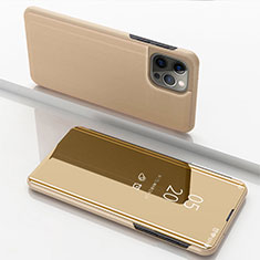 Handytasche Stand Schutzhülle Flip Leder Rahmen Spiegel Tasche für Apple iPhone 13 Pro Gold