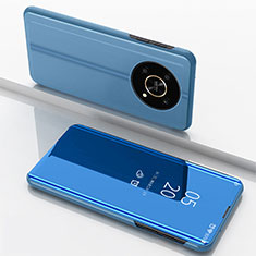 Handytasche Stand Schutzhülle Flip Leder Rahmen Spiegel Tasche für Huawei Honor X9 5G Blau