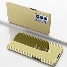 Handytasche Stand Schutzhülle Flip Leder Rahmen Spiegel Tasche für Oppo Reno6 Pro 5G Gold